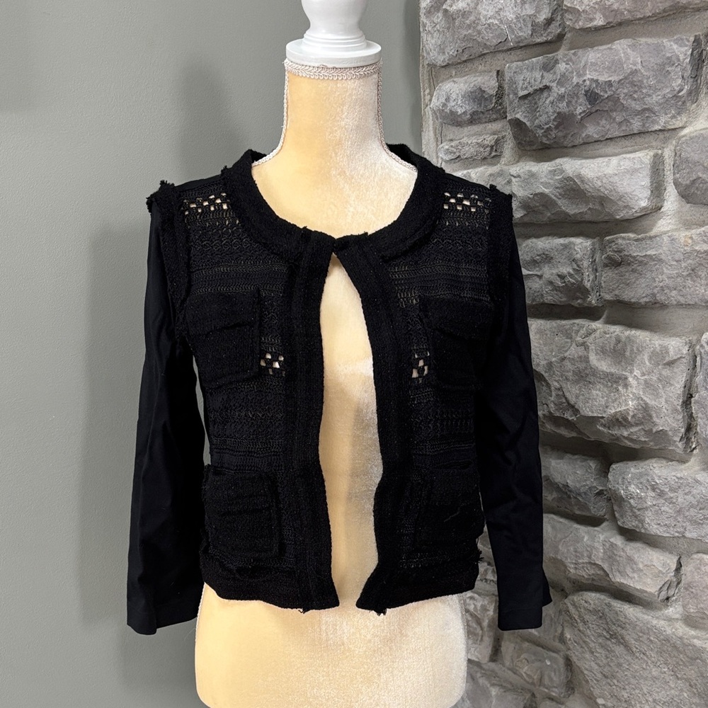 Elegant Black Women's Jacket by Cluny. Size 8, Fringed Look